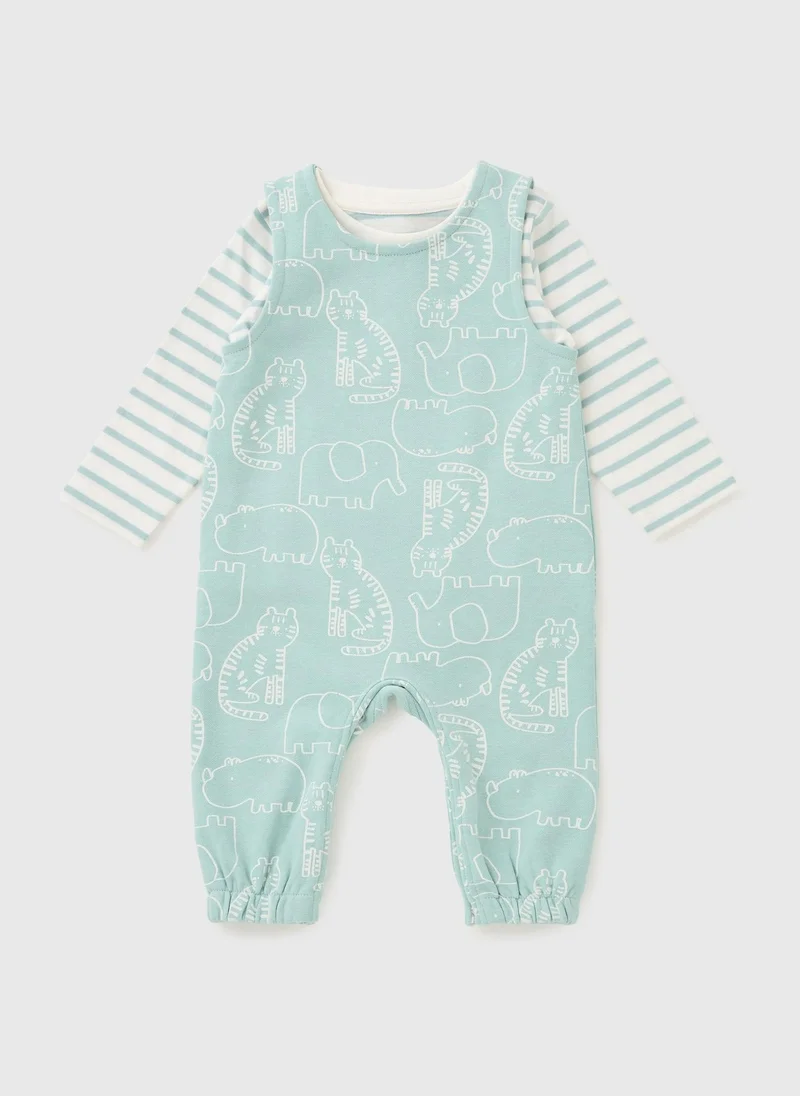 Matalan Baby Sage Animal Top & Dungaree Set
